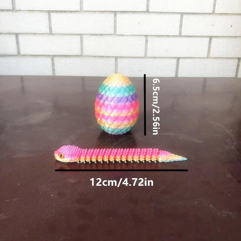 3D Printed Articulated Snake & Dragon Egg Action Figure – Flexible Plastic Fidget Toy & Desk Ornament for Home Office Decor & Gifts - Product Photo 3