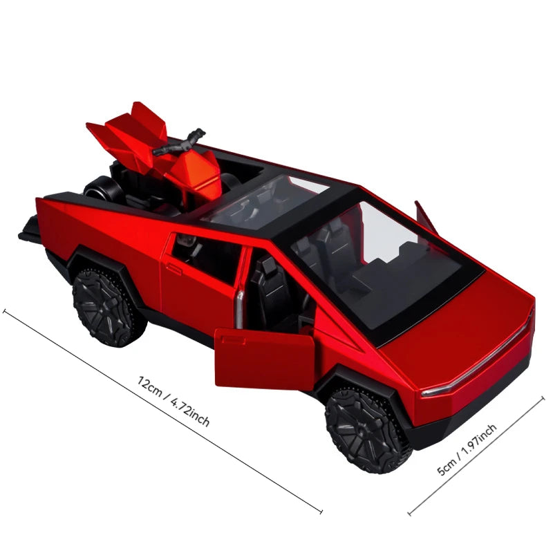 MAKEDA 1:36 Scale Cybertruck Off-Road Alloy Model – Futuristic Diecast Pickup Truck with Mini Beach Motorcycle for Display & Gifts - Product Photo 6