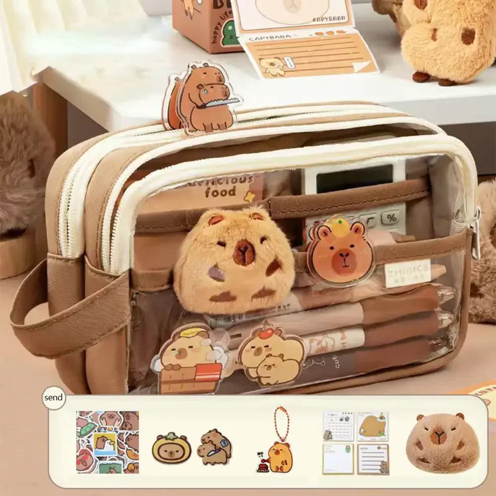 Cute Capybara 5-Layer Large Capacity Pencil Case - D