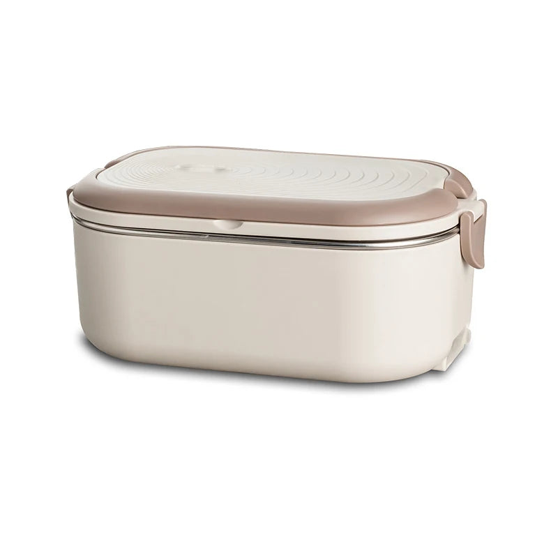 18W Electric Food Heating Lunch Box – 304 Stainless Steel Thermostatic Heater (110V/220V) - Beige - 220V - EU Plug