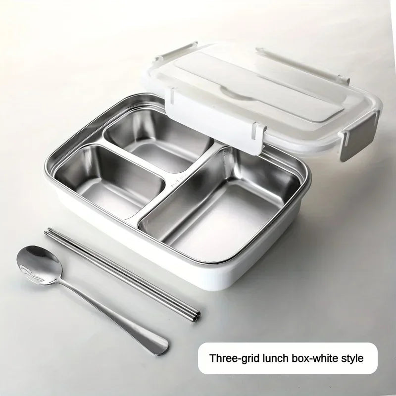 3-Compartment Stainless Steel Lunch Box - WHITE