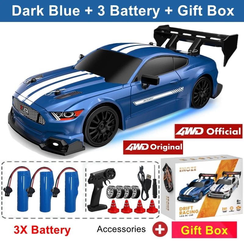 1:24 Scale 4WD RC Drift Car GTRPRO / AE86PRO Model – 2.4G High-Speed Remote Control 4x4 Drift Racing Vehicle Toy with Rechargeable Lithium Battery - GTRPRO DK BLU 3B Box