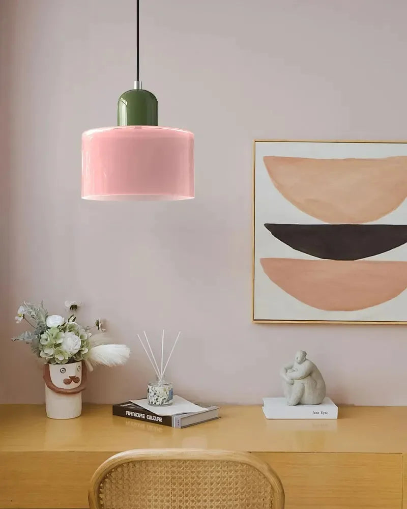 Vintage Stained Glass Chandelier Light Fixture – Modern Retro E27 Pendant Lamp in Pink, Orange, Green & White - Product Photo 4