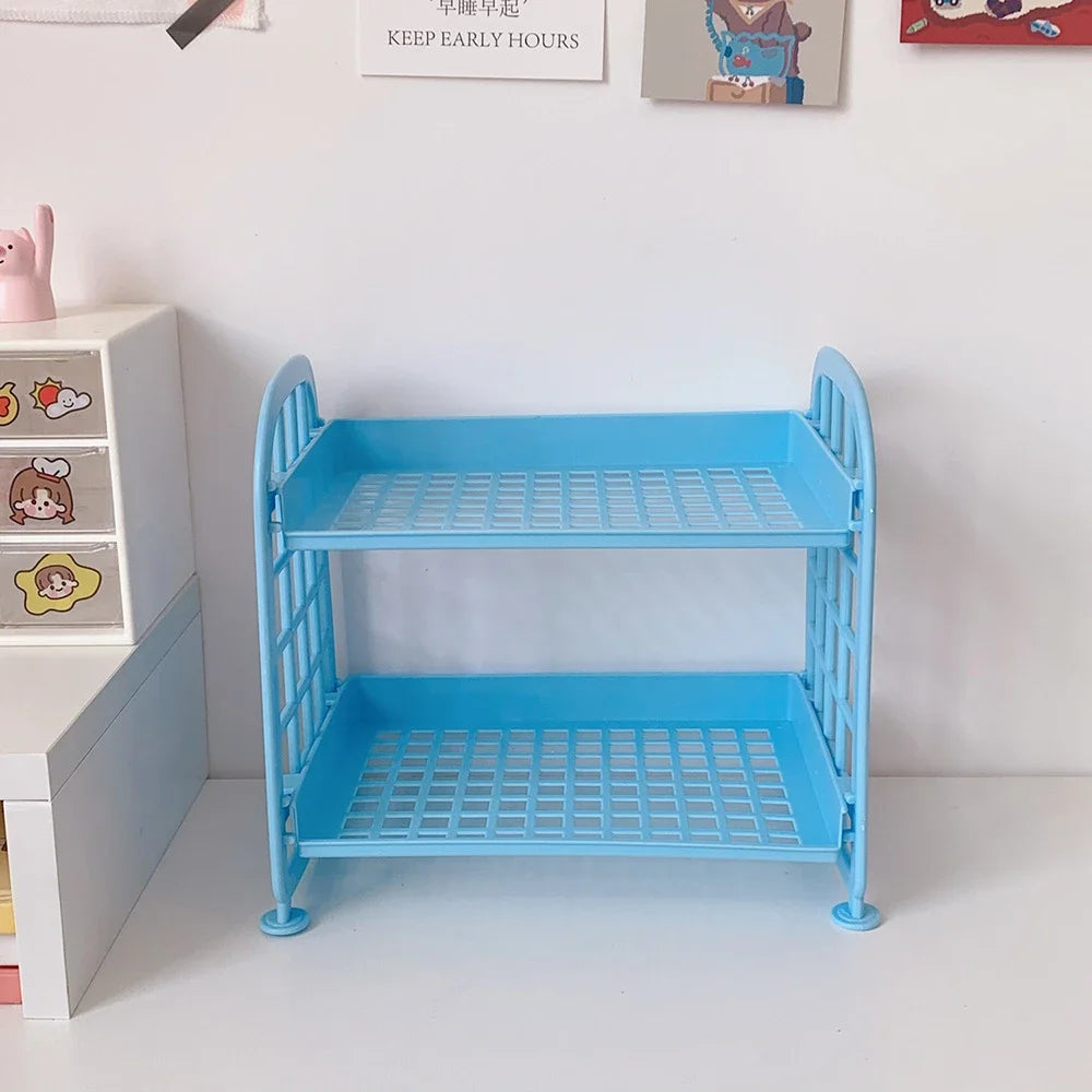 Multifunctional Plastic Desk Organizer Shelf – Cute Dorm & Office Stationery Storage - Blue