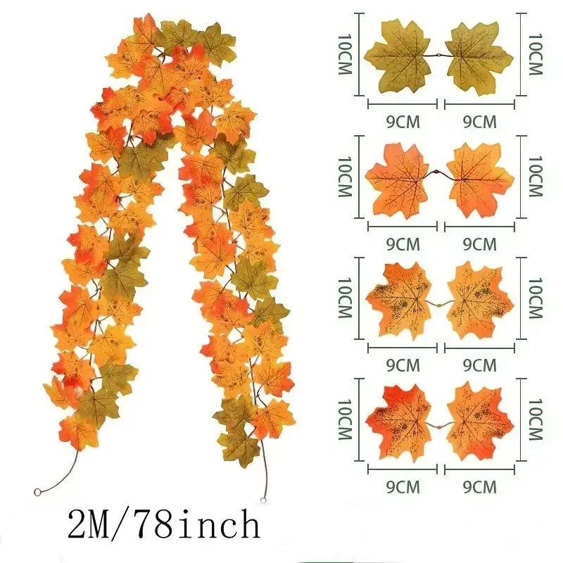 200CM Autumn Maple Leaf Vine Garland – Hanging Artificial Foliage Plant for Door, Window, Halloween & Thanksgiving Decor - F - 200CM