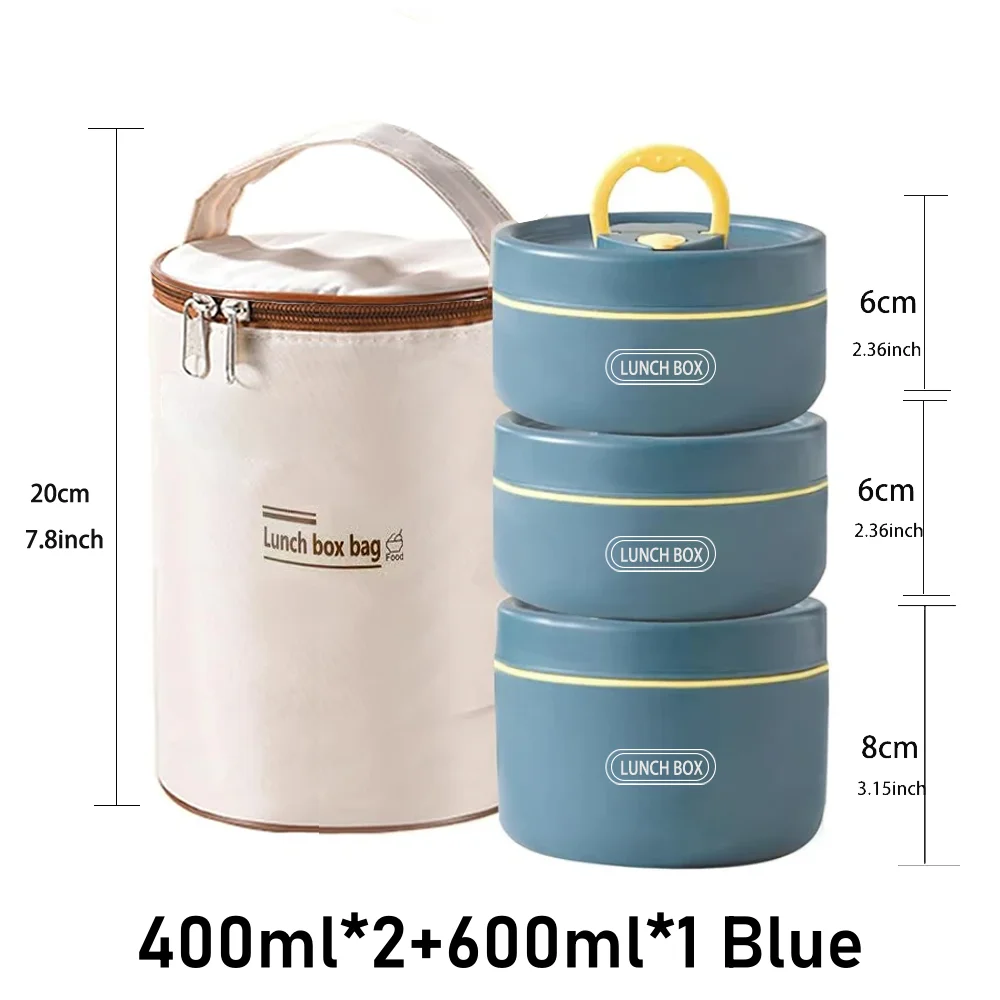 3-Tier Thermal Food Container Set – 304 Stainless Steel Vacuum Stackable Bento Box with Lunch Bag - blue. - 3 - 800-1000ml