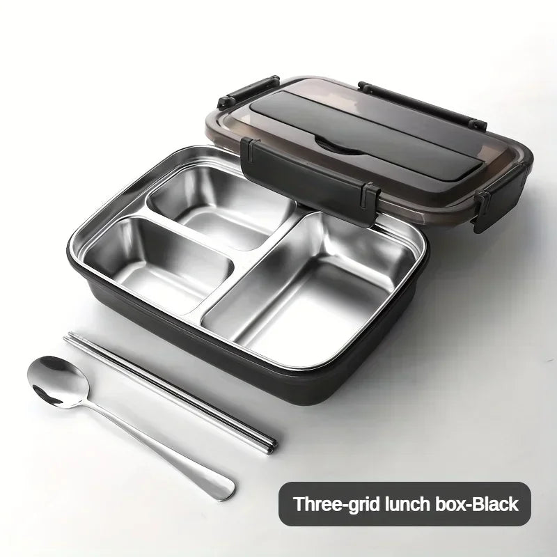 3-Compartment Stainless Steel Lunch Box - black