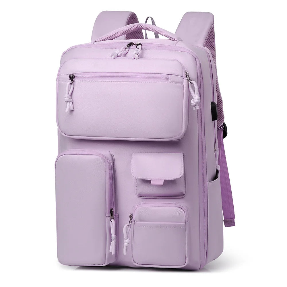 Multi-Pocket 15.6 Inch Laptop School Backpack - YS5528-Purple