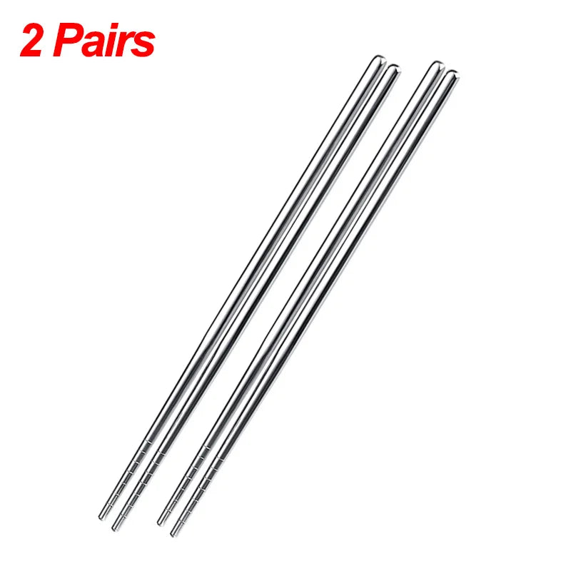304 Stainless Steel Non-Slip Metal Chopsticks – Eco-Friendly Asian Dining Set for Sushi, Noodles & Asian Food - 2 pairs