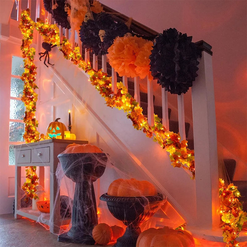 200CM Autumn Maple Leaf Vine Garland – Hanging Artificial Foliage Plant for Door, Window, Halloween & Thanksgiving Decor - Product Photo 4
