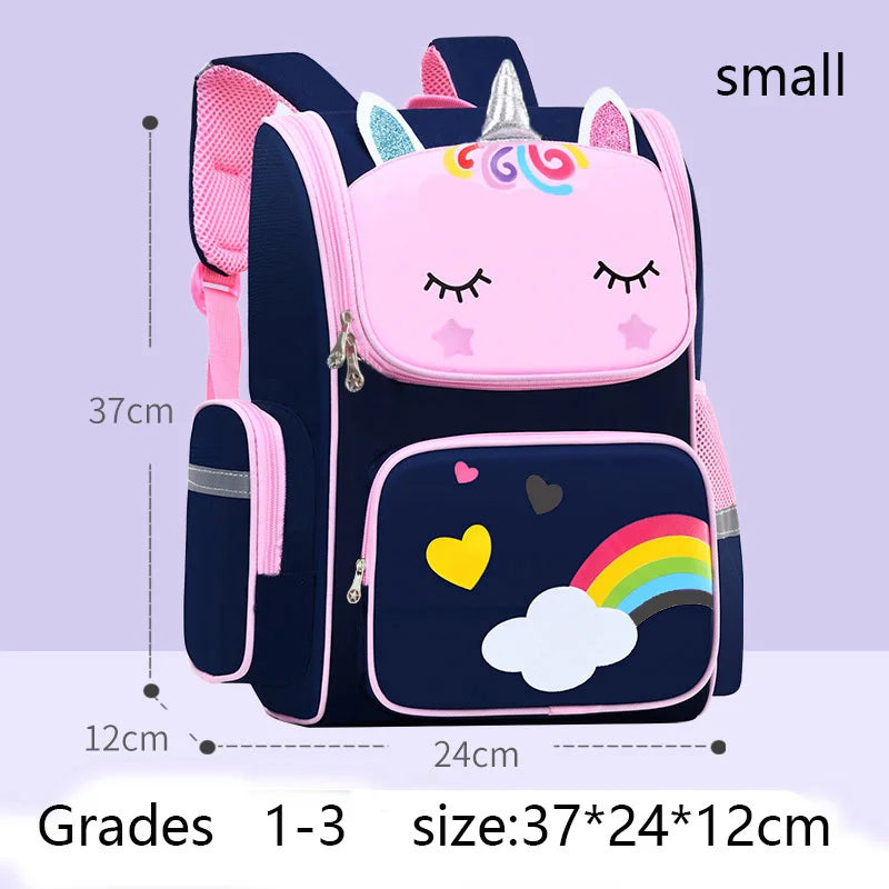 Cute Unicorn Rainbow Eyes Girls Backpack - small-navy