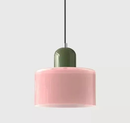 Vintage Stained Glass Chandelier Light Fixture – Modern Retro E27 Pendant Lamp in Pink, Orange, Green & White - Warm White - Pink3