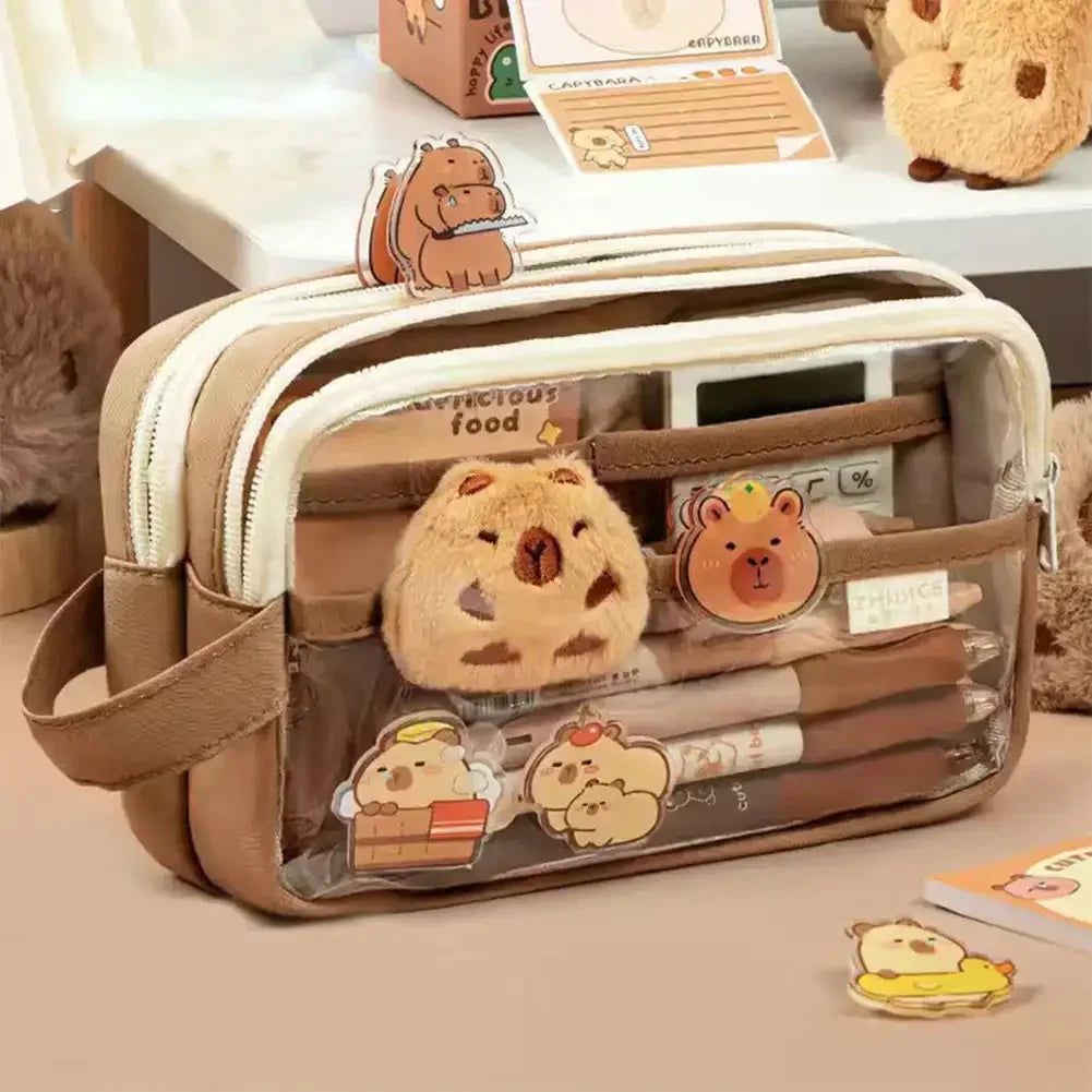 Cute Capybara 5-Layer Large Capacity Pencil Case - A