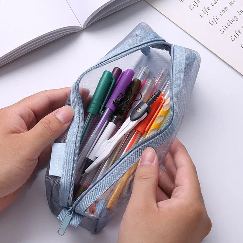 Clear Mesh Pen Bag – Simple Aesthetic Student Pencil Pouch & Exam Organizer - Product Photo 5