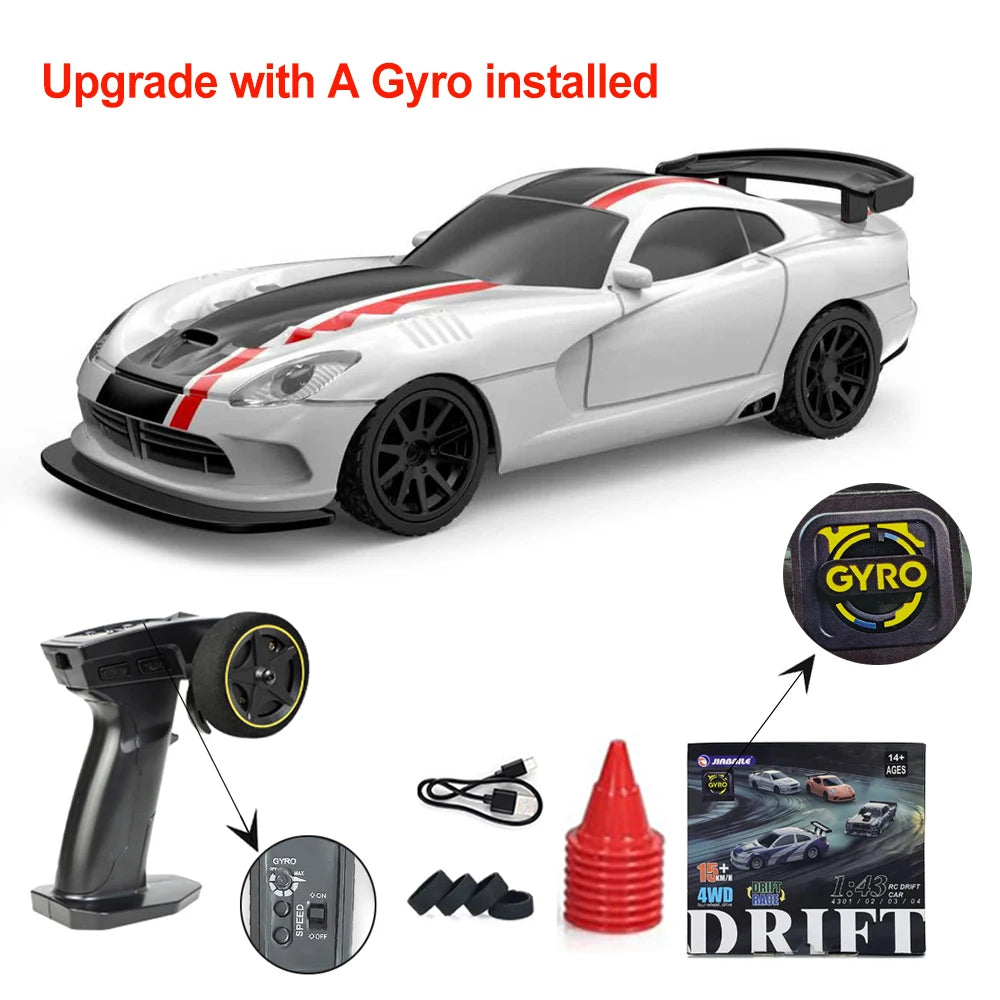 JIKEFUN 1/43 4WD Mini RC Drift Racing Car – Upgraded Gyro Assist, 2.4G High-Speed Radio Control RTR Vehicle with Rechargeable Battery - 4311 with gyro