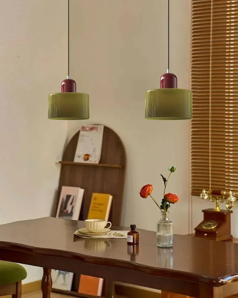 Vintage Stained Glass Chandelier Light Fixture – Modern Retro E27 Pendant Lamp in Pink, Orange, Green & White - Product Photo 2