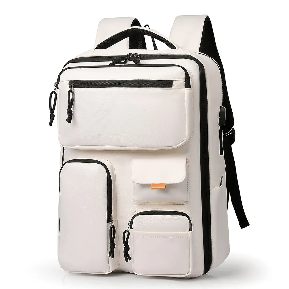 Multi-Pocket 15.6 Inch Laptop School Backpack - YS5528-Beige