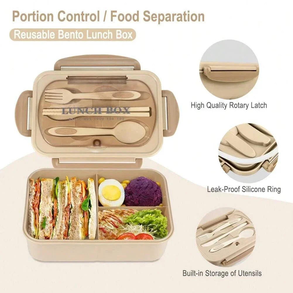Adult Bento Box with 3 Compartments Lunch Container for Men Women Portable Lunchable Food Storage Back To School Microwave Safe - Product Photo 3