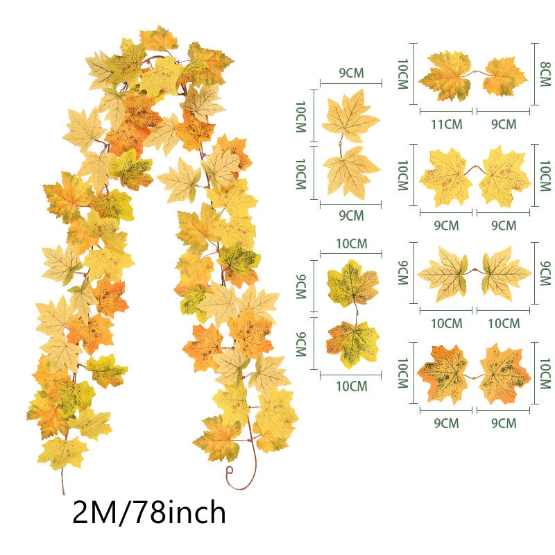 200CM Autumn Maple Leaf Vine Garland – Hanging Artificial Foliage Plant for Door, Window, Halloween & Thanksgiving Decor - 6 - 200CM