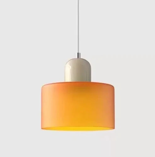 Vintage Stained Glass Chandelier Light Fixture – Modern Retro E27 Pendant Lamp in Pink, Orange, Green & White - Warm White - Matte Orange4