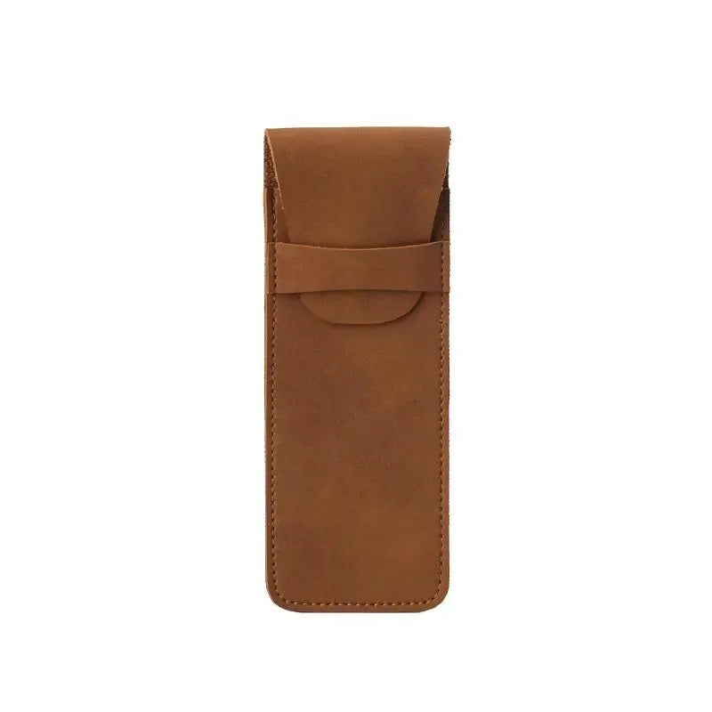 High-End PU Leather Fountain Pen Pouch – Vintage Double Pen Storage Case for Office & School - Brown