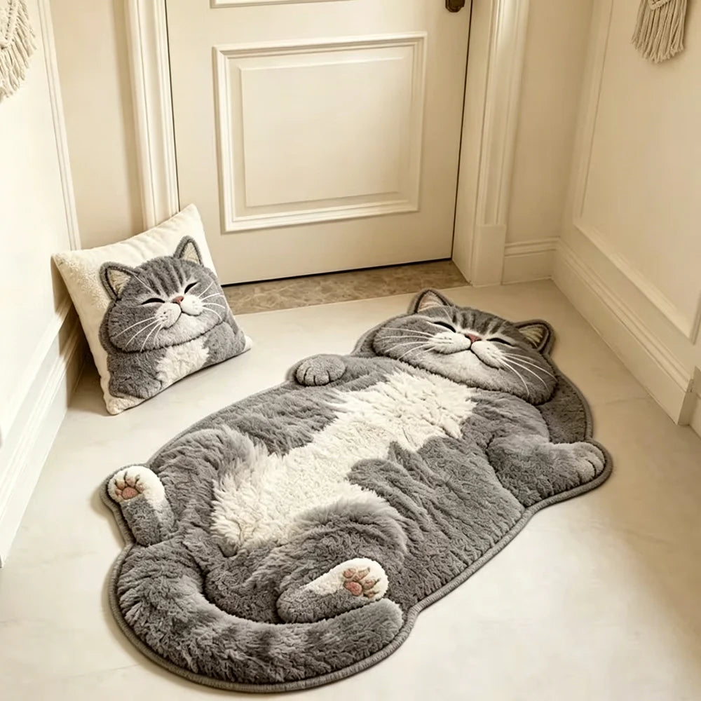 Cute Cat-Shaped Bedroom Area Rug – Non-Slip Soft Fleece Floor Mat for Living Room & Bedside Decor - Product Photo 2