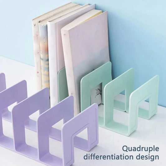 Space-Saving Vertical Book Holder – 4-Section Desk Organizer for Books & Files - Product Photo 1