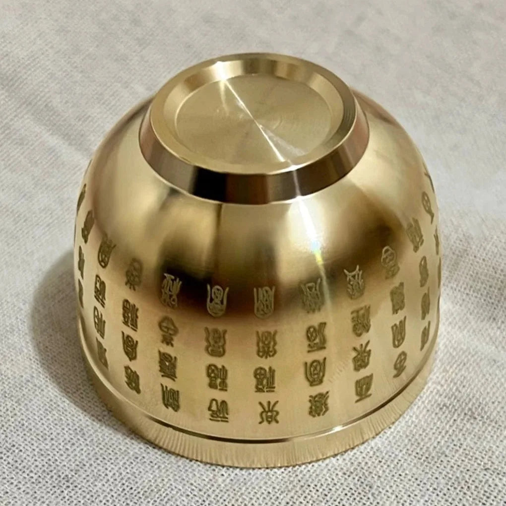 Gold Feng Shui Hundred Blessings Treasure Bowl – Fine Workmanship Copper Mini Offering Bowl for Desk & Home Prosperity - Product Photo 4
