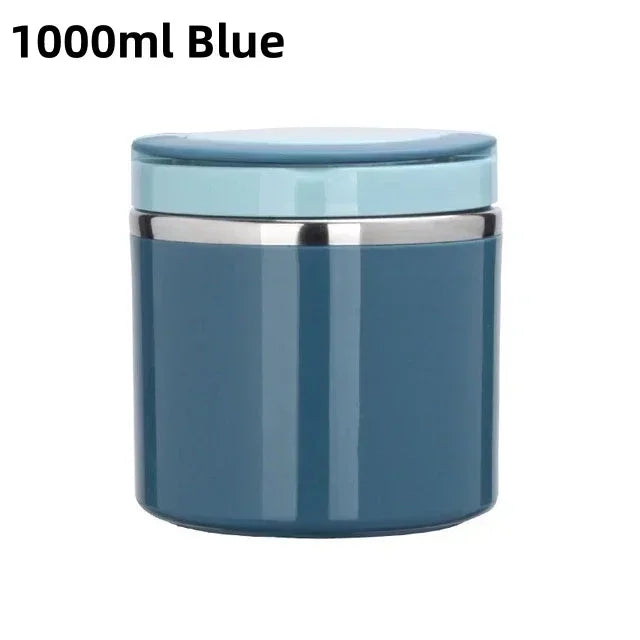 630/1000ml Stainless Steel Thermal Food Jar, Vacuum Insulated Soup Cup with Handle, Reusable Lunch Container for Travel, Outdoor - Blue-1000ml