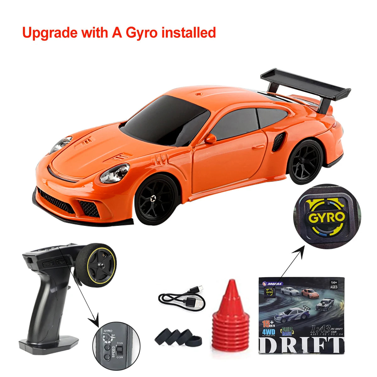 JIKEFUN 1/43 4WD Mini RC Drift Racing Car – Upgraded Gyro Assist, 2.4G High-Speed Radio Control RTR Vehicle with Rechargeable Battery - 4303 with gyro