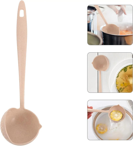 Eco-Friendly 2-in-1 Soup Spoon & Filter Strainer – Wheat Straw Long Handle Kitchen Ladle for Soup & Hotpot - Product Photo 1