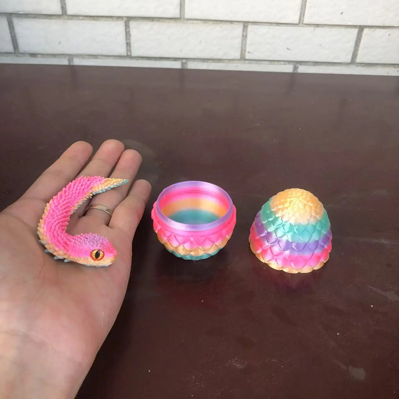 3D Printed Articulated Snake & Dragon Egg Action Figure – Flexible Plastic Fidget Toy & Desk Ornament for Home Office Decor & Gifts - Product Photo 4