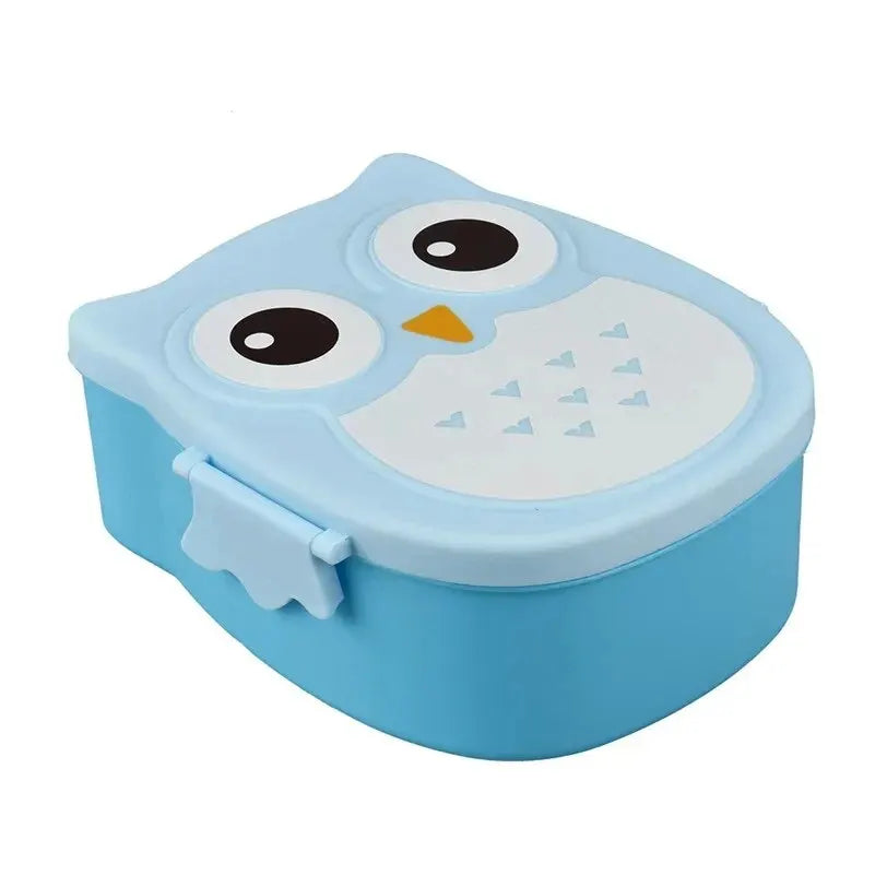 Portable Owl Kids Lunch Box with Lids – 2-Compartment Food Storage Box for School - 1pc Blue