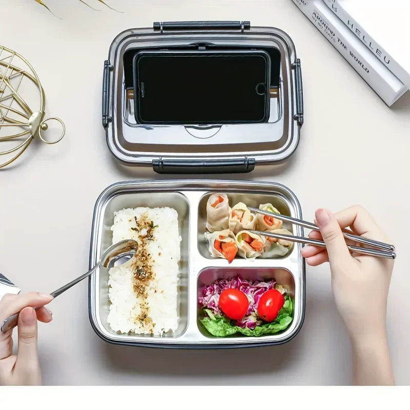3-Compartment Stainless Steel Lunch Box - Product Photo 2