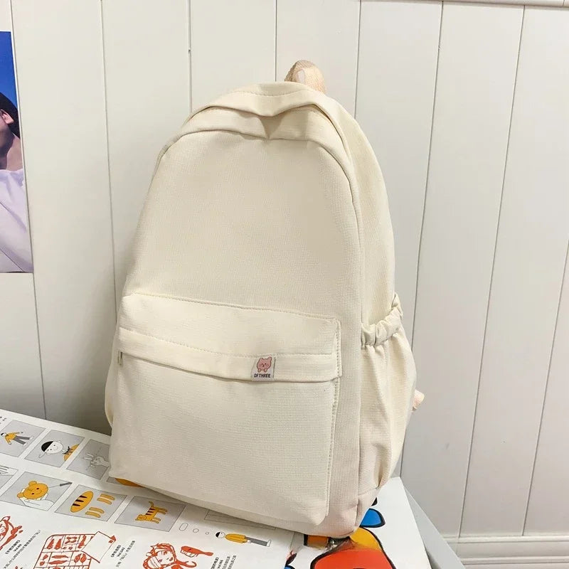 Waterproof Nylon Teenage Girl Schoolbag - White no pendant