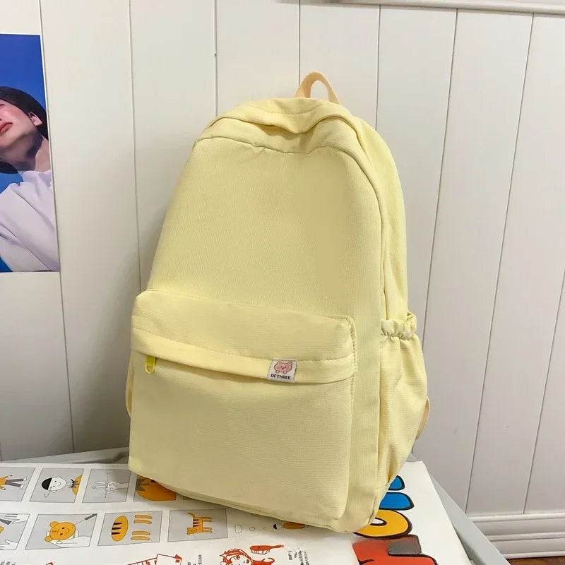 Waterproof Nylon Teenage Girl Schoolbag - Yellow no pendant
