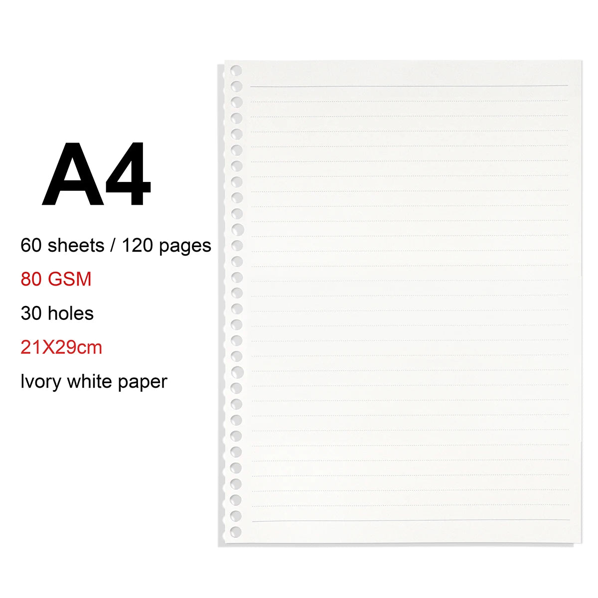 A4/B5/A5 Loose Leaf Refill Binder Notebook Blank/Line/Grid/Cornell Replacable Metal Ring Office&School Supplies Stationery - LineRefill-A4