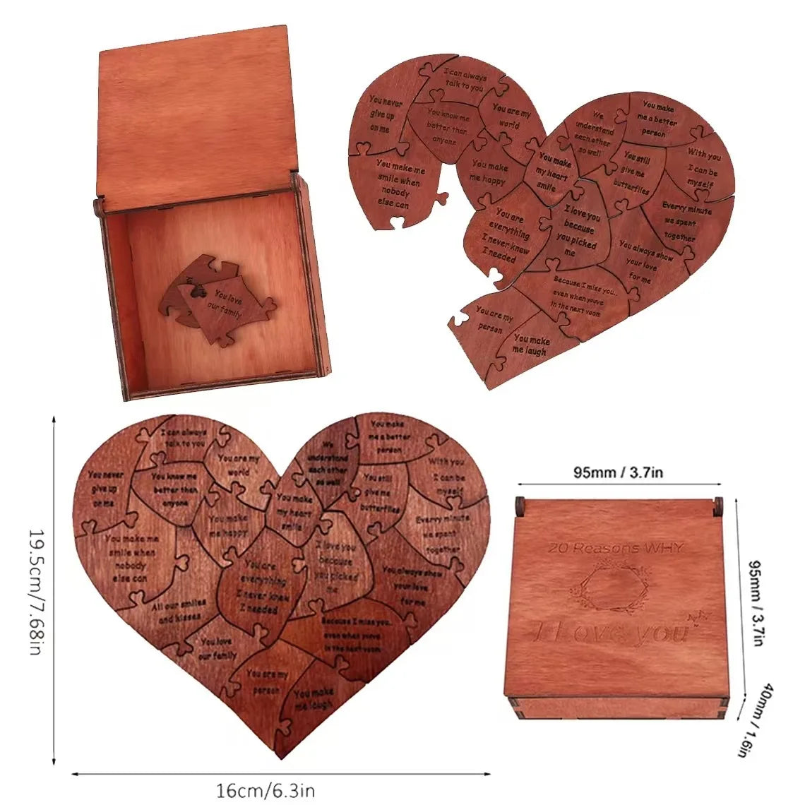 20 Reasons Why I Love You" Engraved Wooden Puzzle Set – Romantic Sentimental Gift for Valentine's Day, Mother's Day & Anniversaries - Product Photo 6