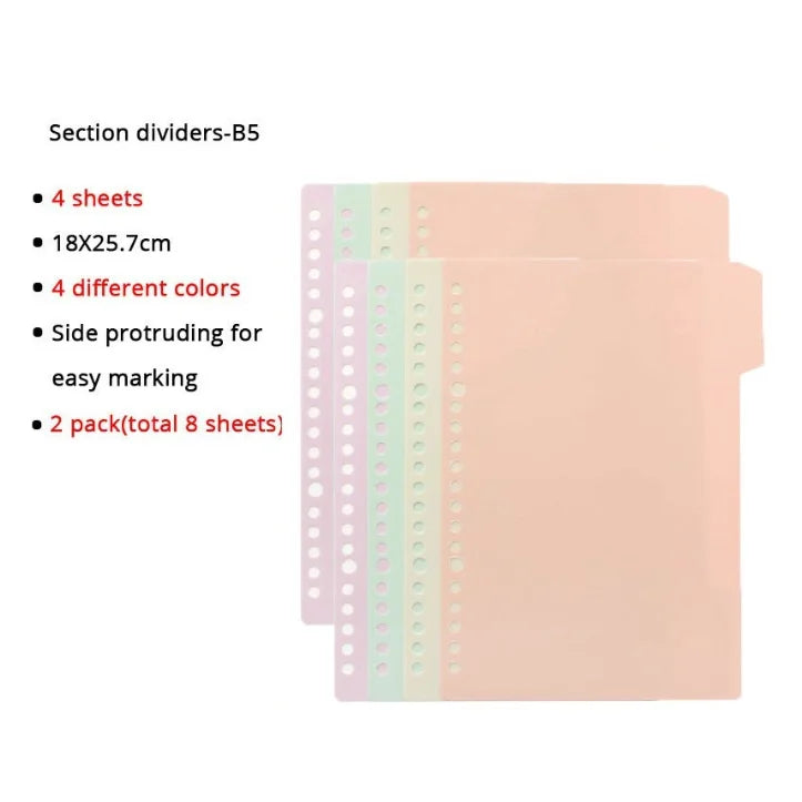 A4/B5/A5 Loose Leaf Refill Binder Notebook Blank/Line/Grid/Cornell Replacable Metal Ring Office&School Supplies Stationery - 2-SectionDivider-B5