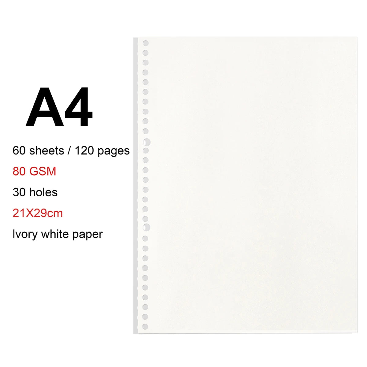 A4/B5/A5 Loose Leaf Refill Binder Notebook Blank/Line/Grid/Cornell Replacable Metal Ring Office&School Supplies Stationery - BlankRefill-A4
