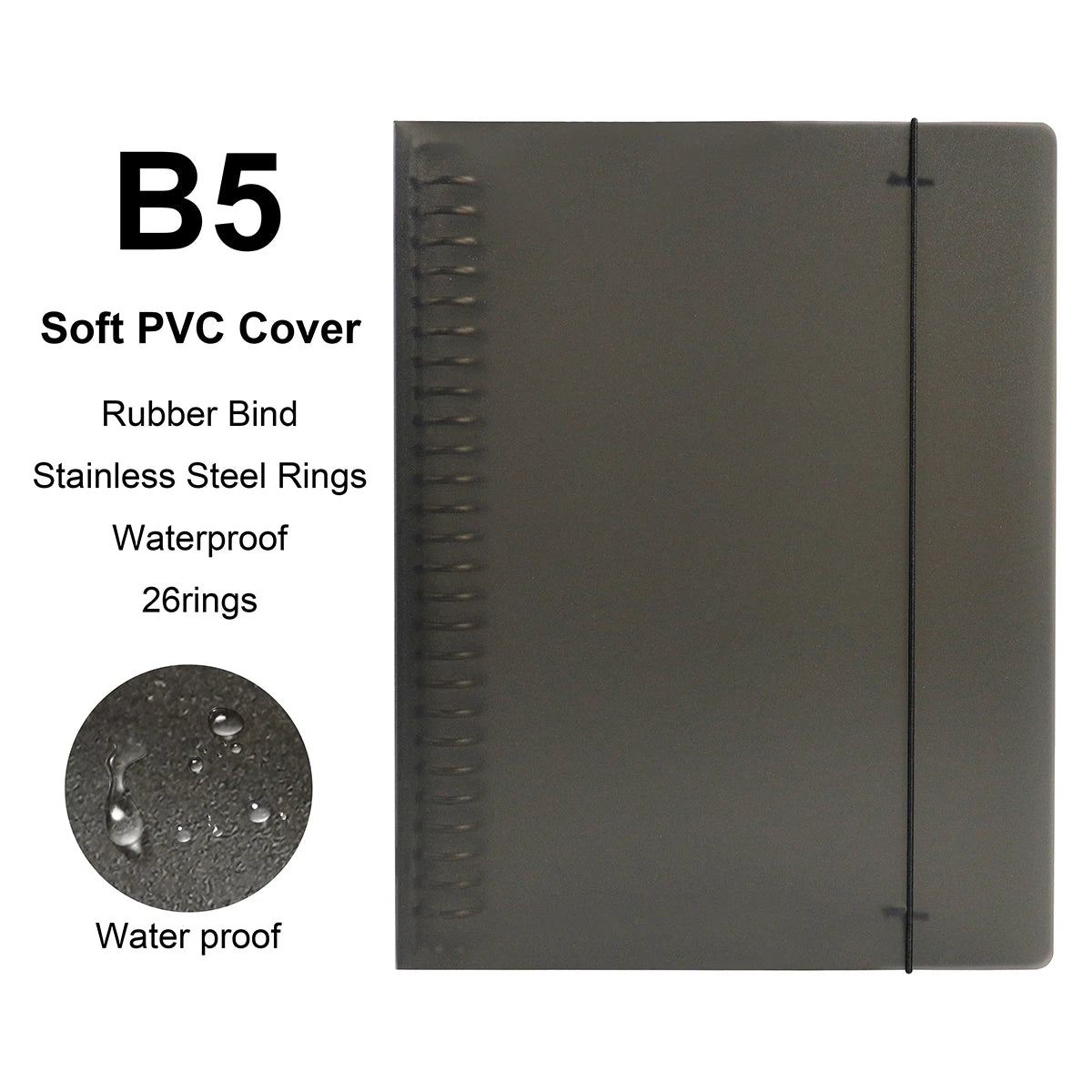 A4/B5/A5 Loose Leaf Refill Binder Notebook Blank/Line/Grid/Cornell Replacable Metal Ring Office&School Supplies Stationery - BlackOnlyCover-B5