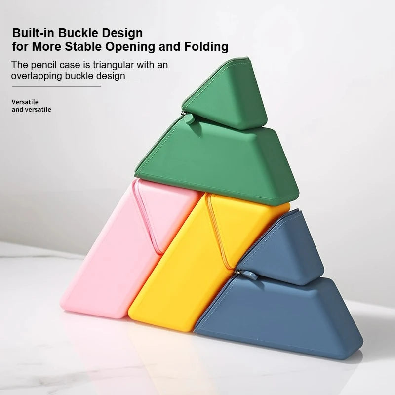 Large Capacity Triangular Silicone Pencil Bag – Standing Pen Holder for School & Desk - Product Photo 4