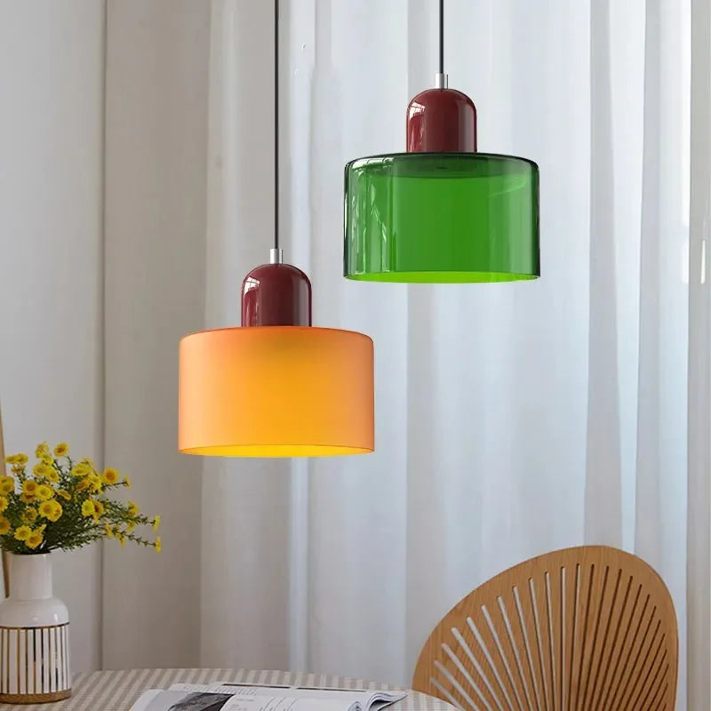 Vintage Stained Glass Chandelier Light Fixture – Modern Retro E27 Pendant Lamp in Pink, Orange, Green & White - Product Photo 3
