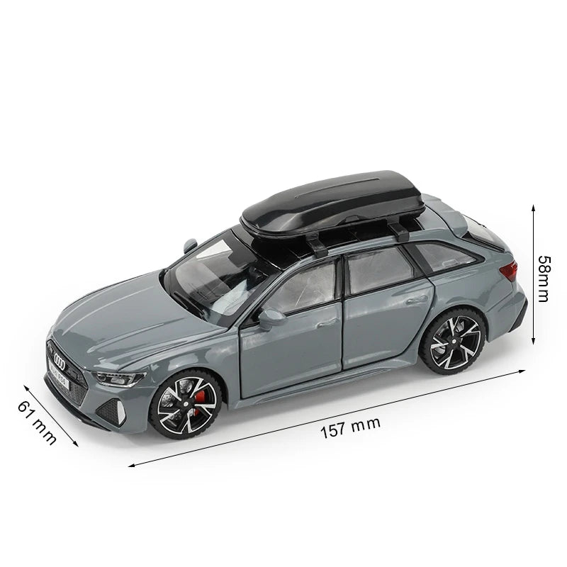 RMZ City 1:32 Audi RS6 Avant Alloy Diecast Car Model – Interactive Sound, LED Headlights & Opening Doors Toy for Kids & Collectors - Grey