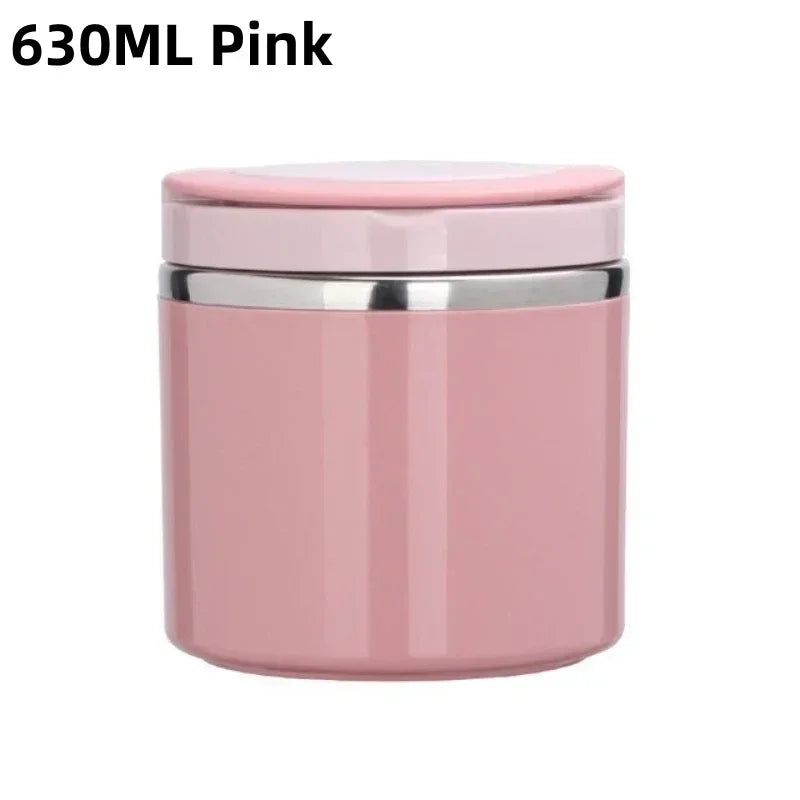 630/1000ml Stainless Steel Thermal Food Jar, Vacuum Insulated Soup Cup with Handle, Reusable Lunch Container for Travel, Outdoor - Pink-630ml