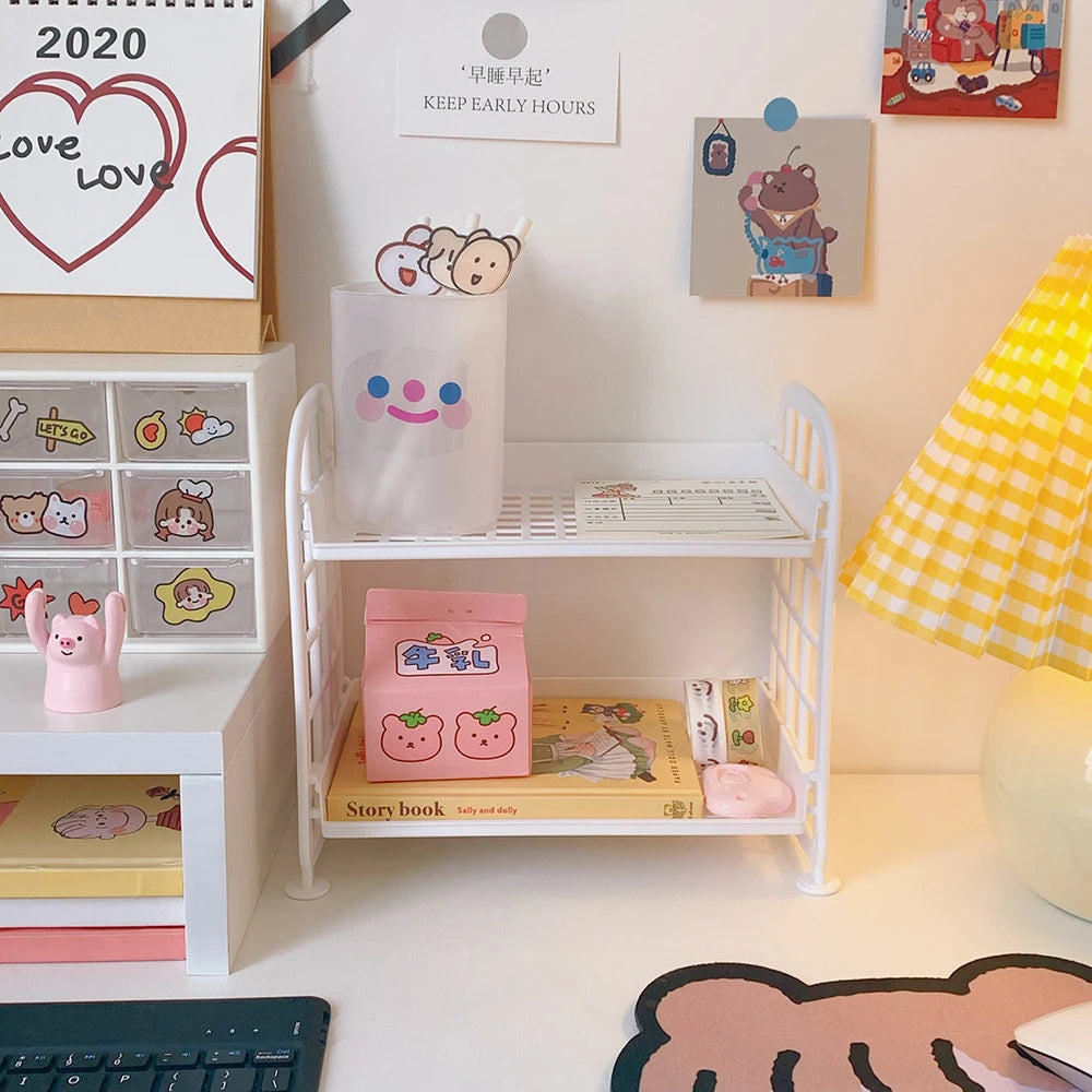 Multifunctional Plastic Desk Organizer Shelf – Cute Dorm & Office Stationery Storage - Product Photo 2