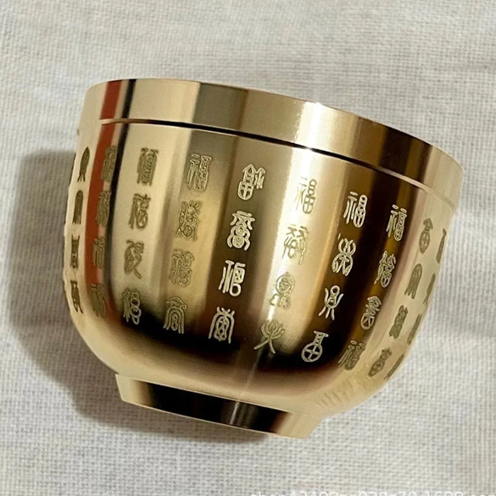 Gold Feng Shui Hundred Blessings Treasure Bowl – Fine Workmanship Copper Mini Offering Bowl for Desk & Home Prosperity - Product Photo 1
