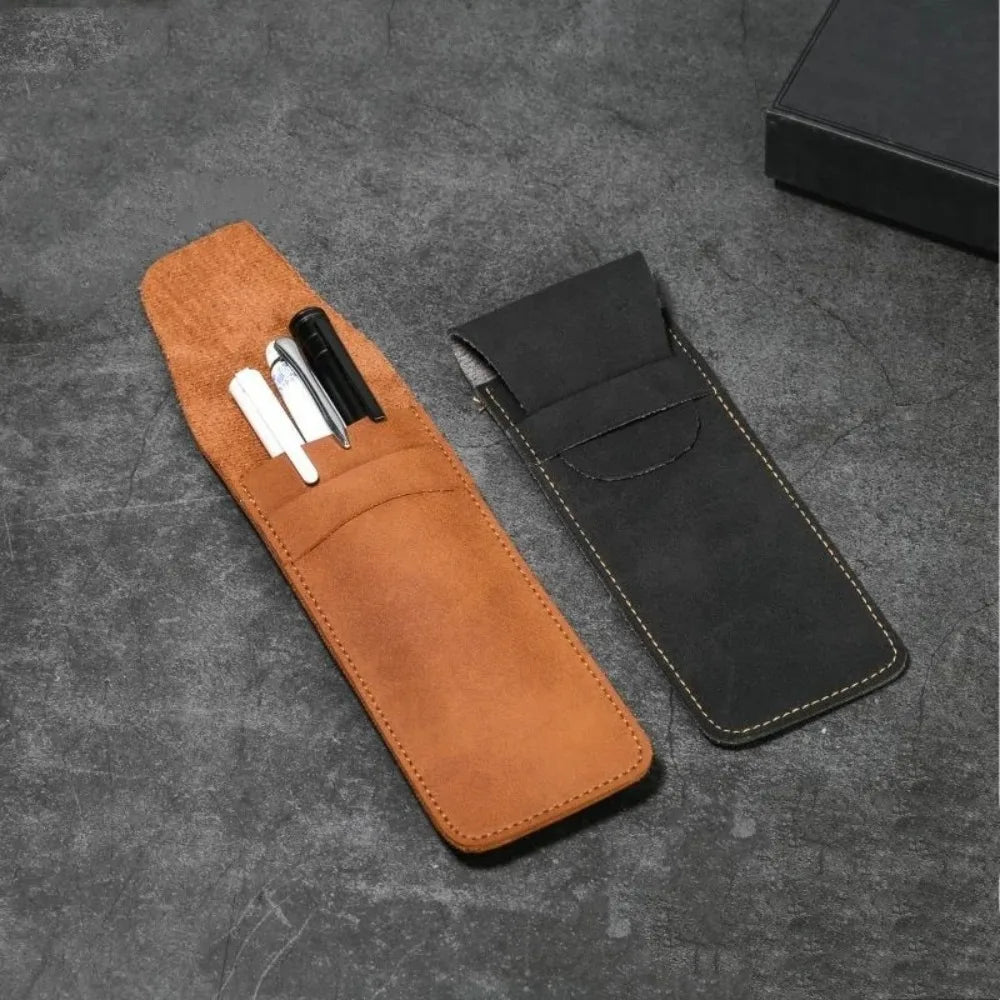 High-End PU Leather Fountain Pen Pouch – Vintage Double Pen Storage Case for Office & School - Product Photo 1