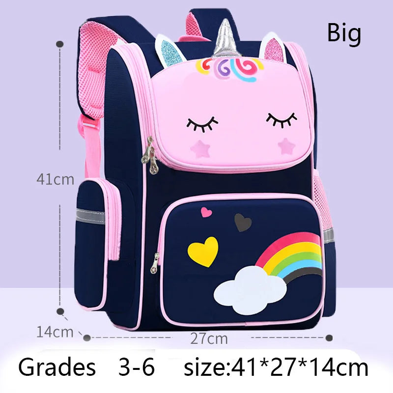 Cute Unicorn Rainbow Eyes Girls Backpack - Big-Navy