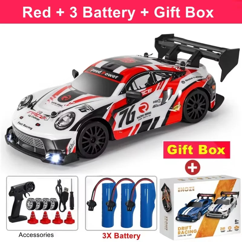 1:24 Scale 4WD RC Drift Car GTRPRO / AE86PRO Model – 2.4G High-Speed Remote Control 4x4 Drift Racing Vehicle Toy with Rechargeable Lithium Battery - GTRPRO Red 3B Box